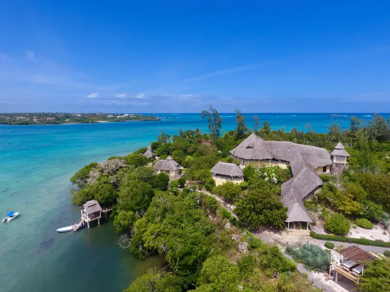 Aerial view of the lodges above Mida Creek