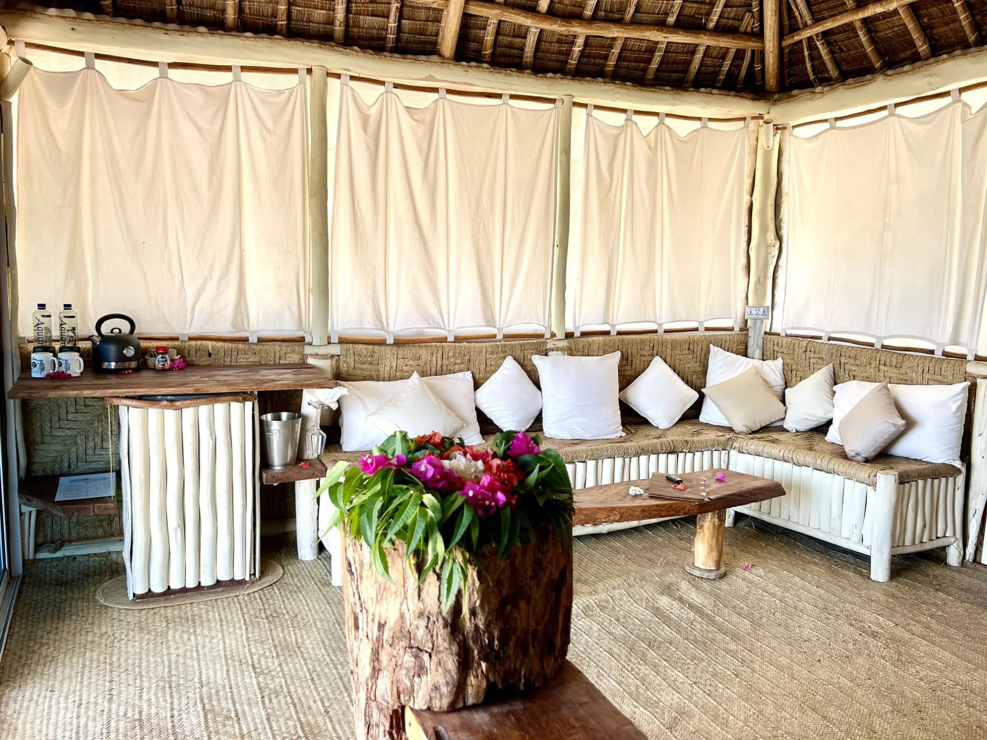 The Imperial Banda suite with its wide wooden terrace looking out over Mida Creek and the ocean