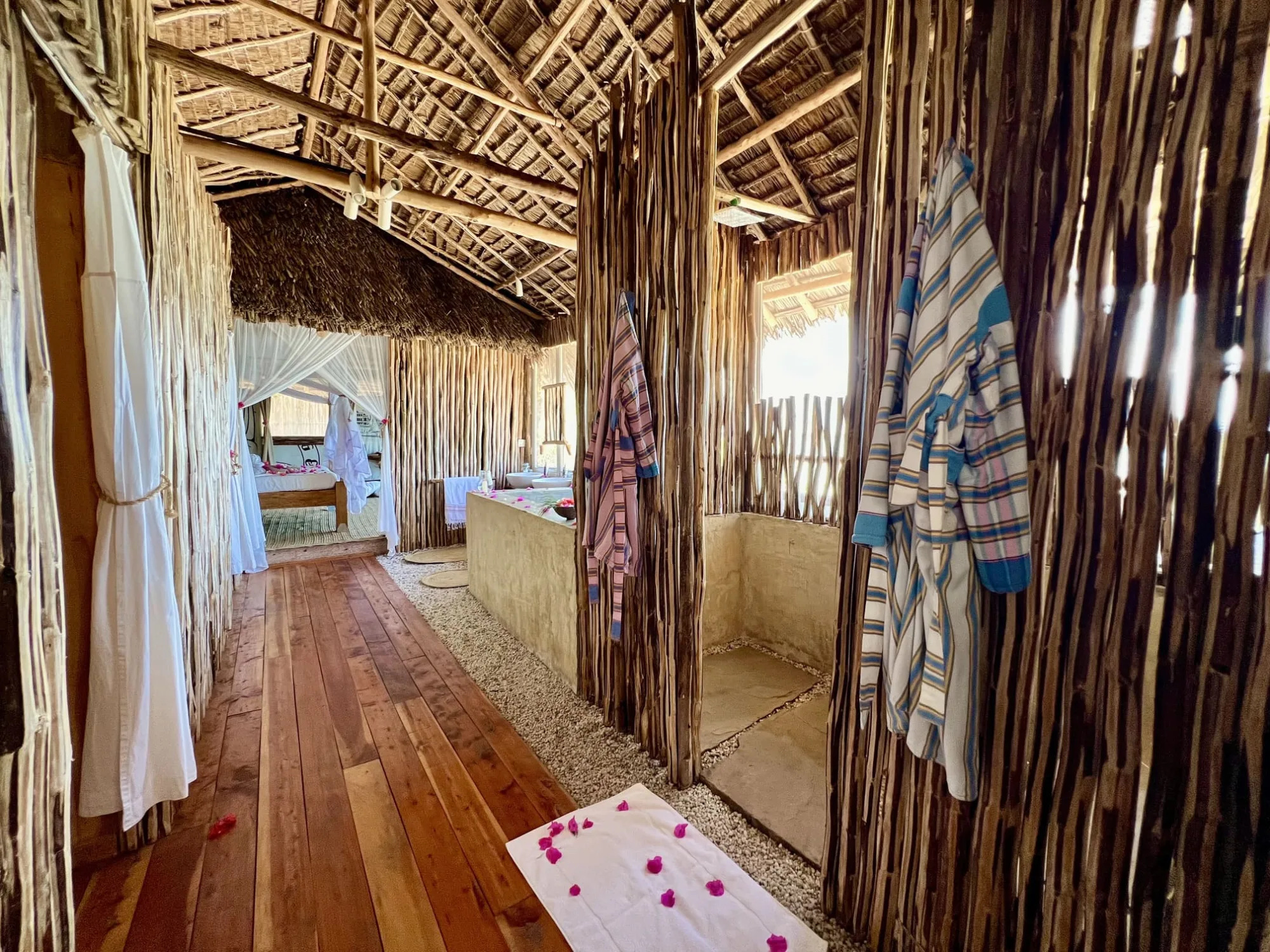 The Imperial Banda suite with its wide wooden terrace looking out over Mida Creek and the ocean
